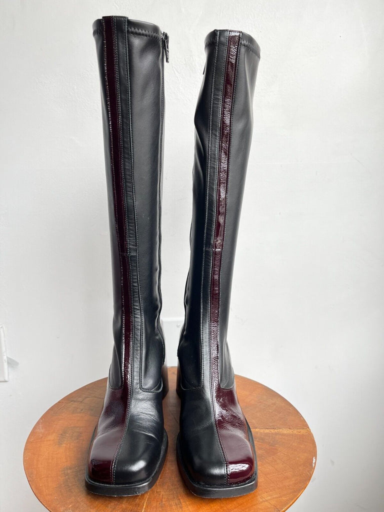 JUSTINE CLENQUET Ssense Eddie Black Burgundy Patent Leather Knee High Boots 37