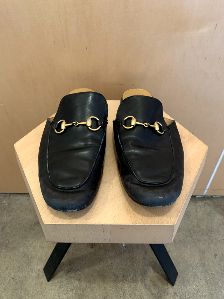 GUCCI Men's Princetown Black Horsebit Leather Backless Loafer Flat Slides 43/8.5