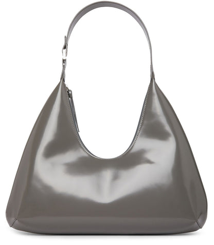 BY FAR Amber Grey Patent Leather Small Zip Hobo Shoulder Bag Purse