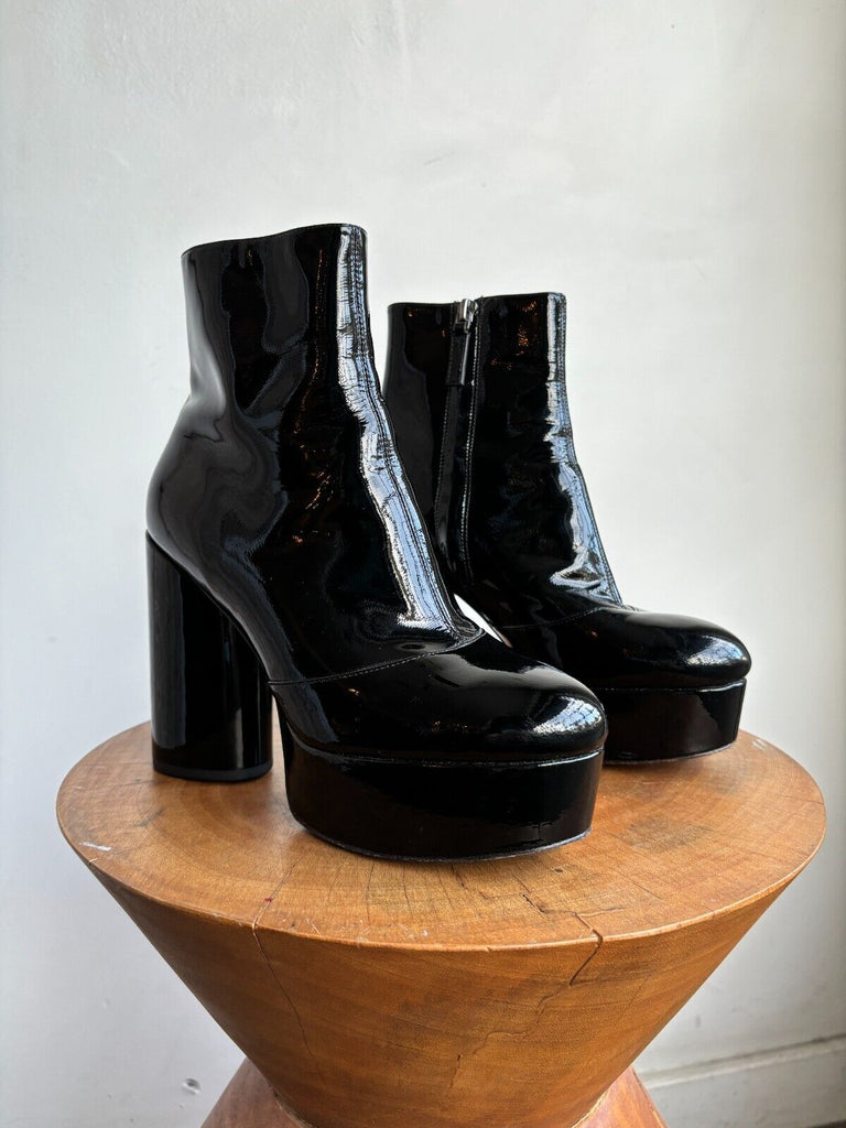 MARC JACOBS Amber Black Patent Leather Platform Cylinder Heel Ankle Boots 37