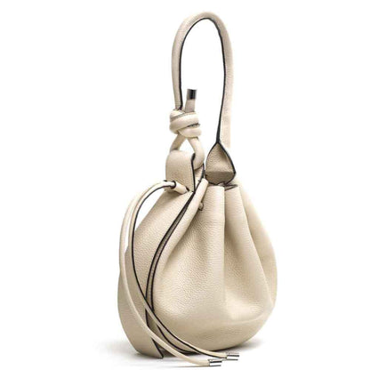 BEHNO Ina Medium Pebble Beige Ivory Bone Leather Crossbody Bucket Bag Purse