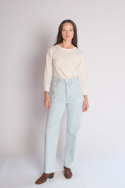 JESSE KAMM 225's Light Pale Blue High Waist Straight Slim Leg Denim Pant 0