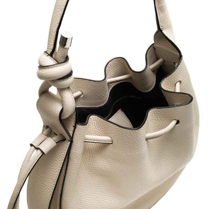BEHNO Ina Medium Pebble Beige Ivory Bone Leather Crossbody Bucket Bag Purse