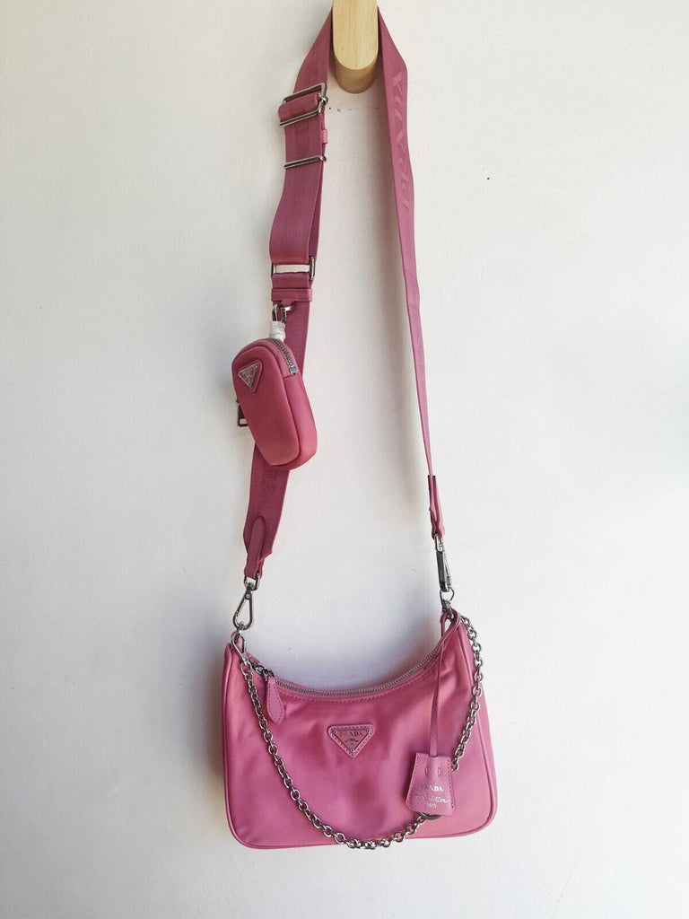 PRADA Re-Edition 2005 Bright Bubblegum Pink Tessuto Nylon Chain Mini Bag Purse