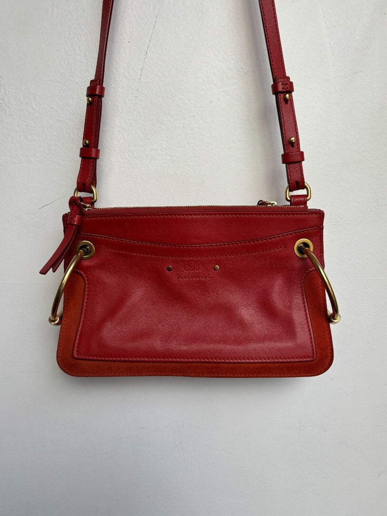 CHLOE Roy Mini Small Red Leather Gold Ring Shoulder Crossbody Bag Purse