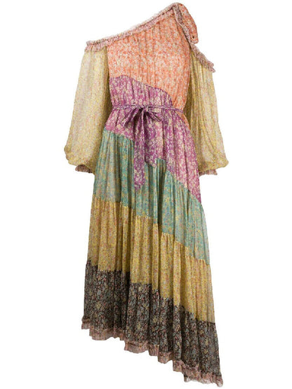 ZIMMERMANN NWT Carnaby Frill Swing Floral Print Asymmetric Silk Midi Dress 2/M