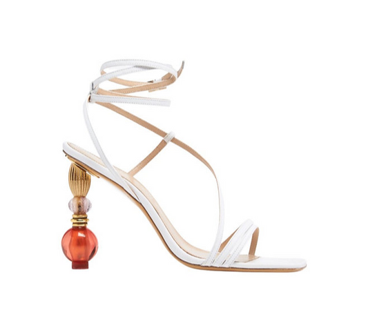 JACQUEMUS $750 Bordighera White Leather LaceUp Strappy 80mm Sandal Heel 37/7/6.5