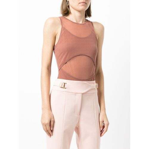 DION LEE NEW Shadow Overlay Mesh Brick Pink Sleeveless Cut Out Top Bodysuit 4/0