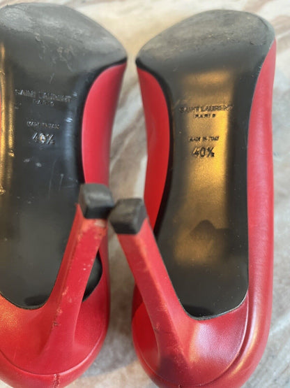 SAINT LAURENT Zoe Lipstick Red Leather 150mm Stiletto Heel Pointed Toe Pump 40.5