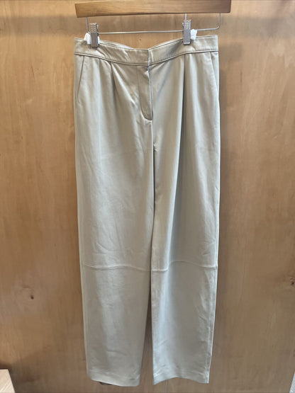 THEORY $1,300 Beige Ivory Leather Pants Straight Leg Dress Pant 0