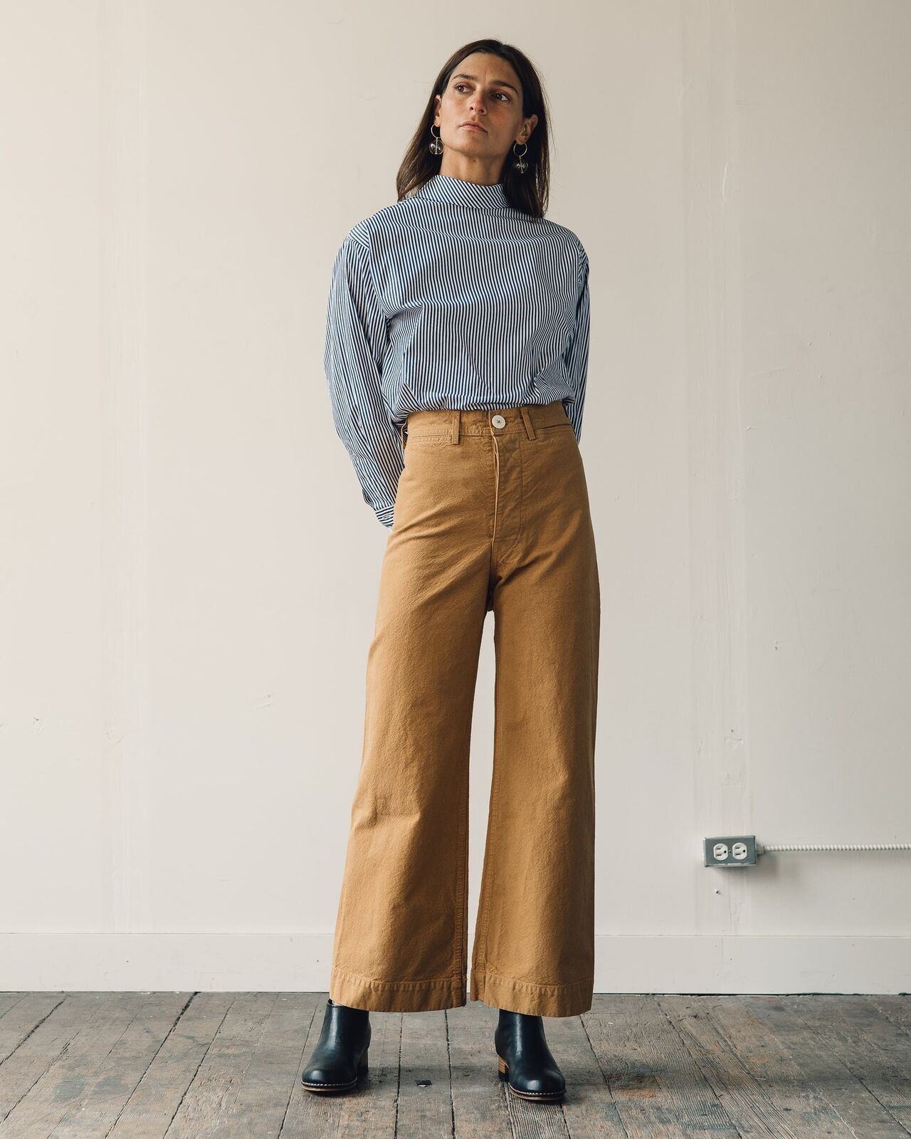 JESSE KAMM Sailor Wheat Khaki Brown Mustard Wide Leg High Waist Trouser Pant 0/2