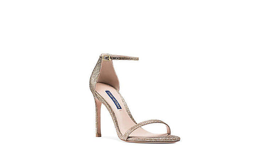 STUART WEITZMAN Nudist Gold Silver Metallic Ankle Strap Stiletto Heel 8/8.5/9