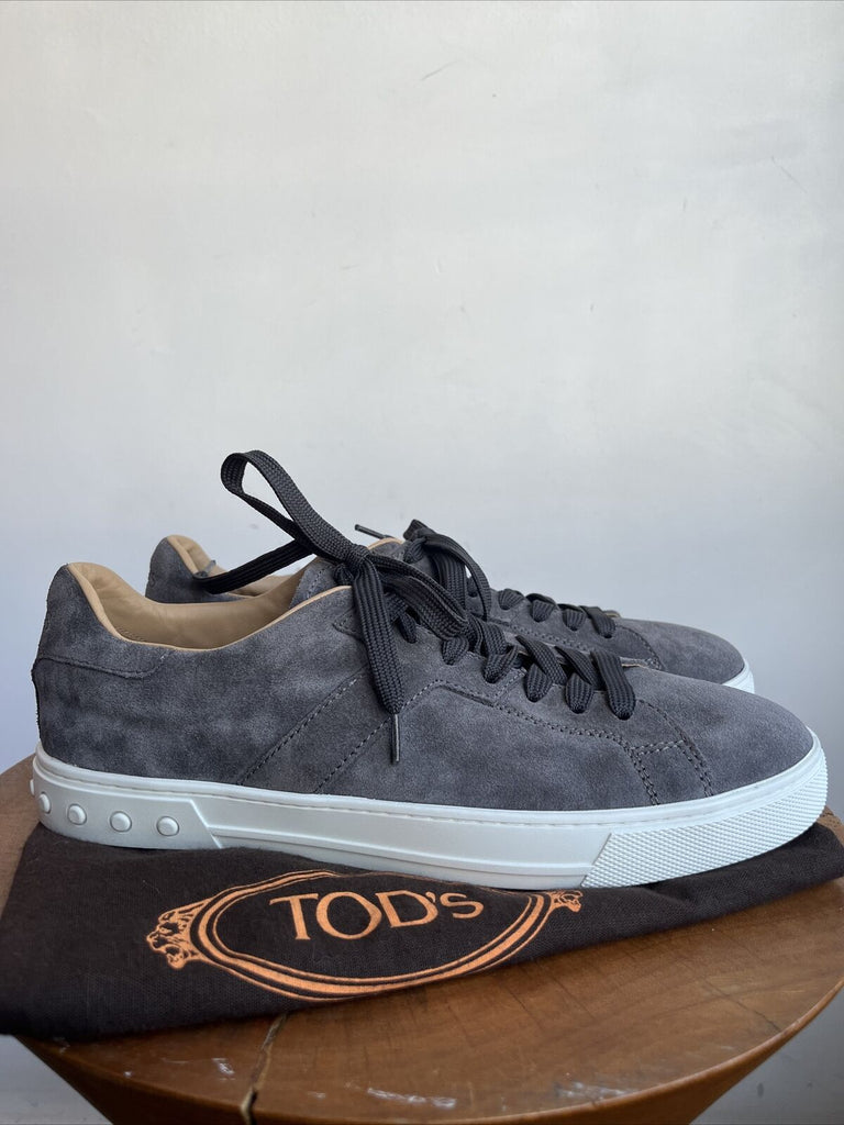 TOD'S TODS $600 Mens Gray T Suede Leather Gommino Pebble Low Top Sneaker 7.5