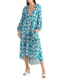 BORGO DE NOR Beatrice Blue Teal Floral Print Asymmetric Tier Midi Maxi Dress 8/4