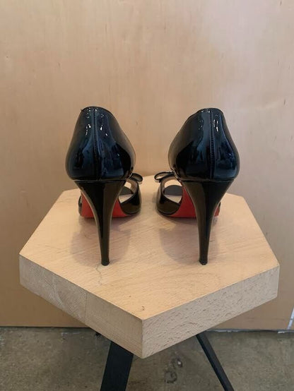 CHRISTIAN LOUBOUTIN Jolie-Noeud D'orsay Black Patent Leather Bow Pump Heel 40