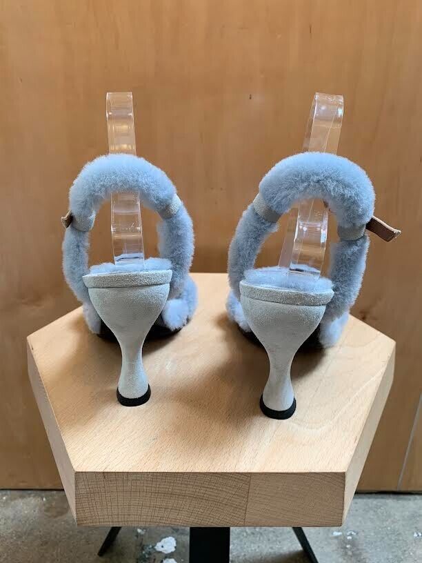 NICOLE SALDAÑA Dylan Shearling Faux Fur  Baby Blue Garmentory Sandal Heel 38/8