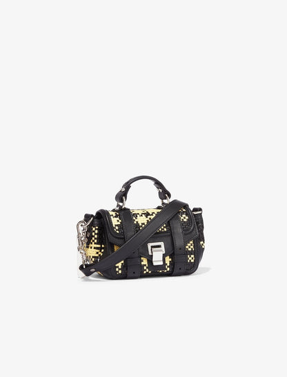 PROENZA SCHOULER PS1 Black Yellow Woven Leather Micro Hand Shoulder Bag Purse