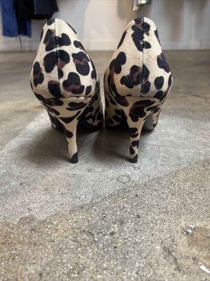 BALENCIAGA BB Scarpa Pelle Leopard Animal Print Suede Leather Kitten Heel 37/7