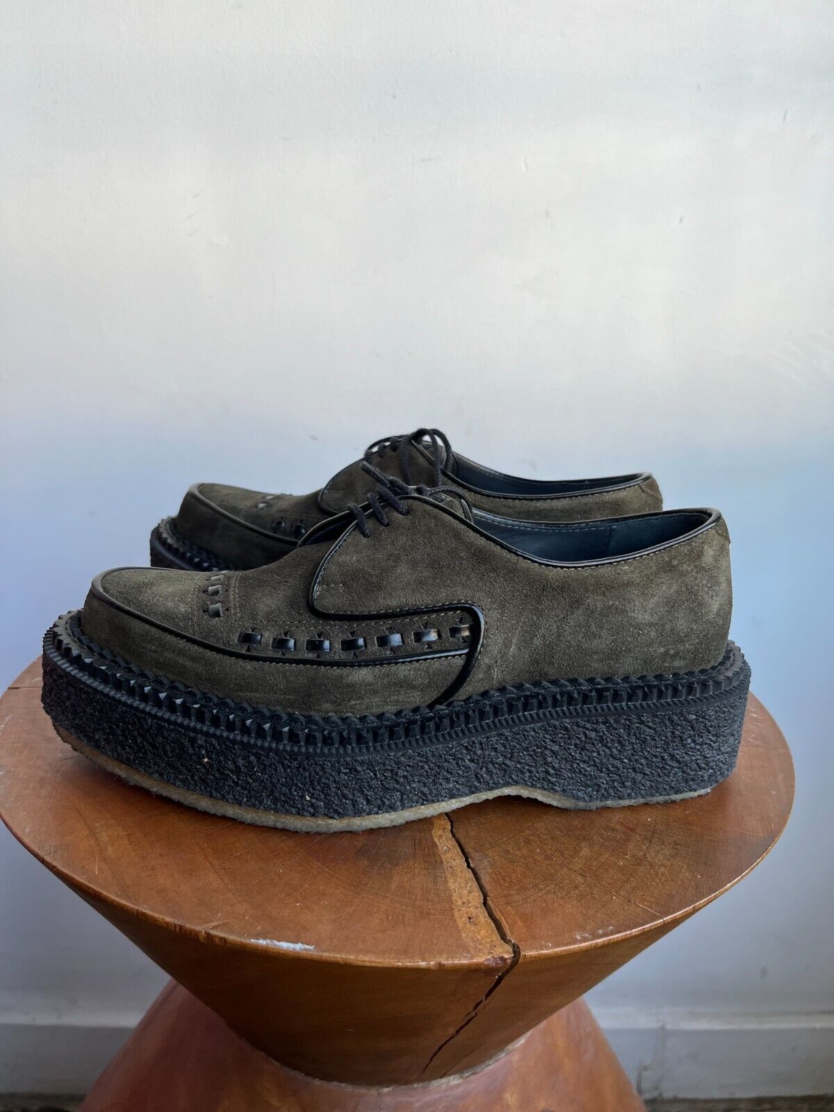 ADIEU PARIS Type 101 Dark Green Suede Black Creeper Crepe Platform Oxford 35
