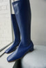 BY FAR NEW Edie Navy Blue Leather Knee High Zip Square Toe Block Heel Boots 36