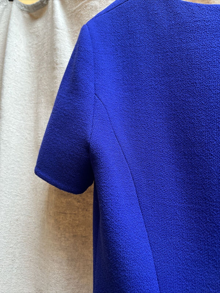 OSCAR DE LA RENTA Purple Crepe Wool Short Sleeve V Neck Fit & Flare Dress 2
