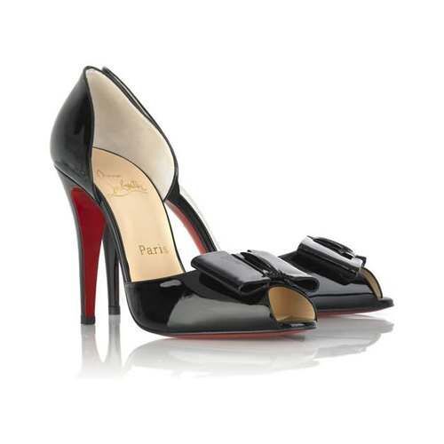 CHRISTIAN LOUBOUTIN Jolie-Noeud D'orsay Black Patent Leather Bow Pump Heel 40