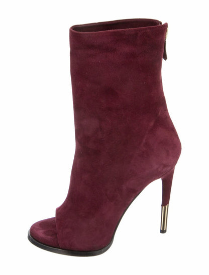 GIVENCHY Purple Burgundy Maroon Suede Leather Peep Toe Stiletto Ankle Boot 37.5