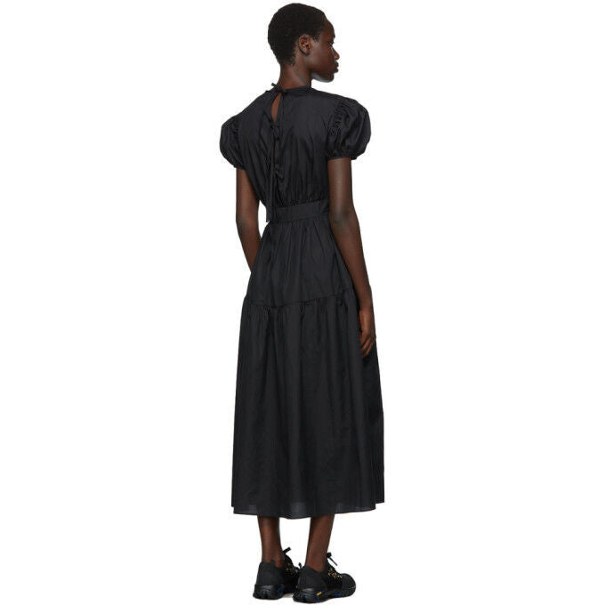 CECILIE BAHNSEN Tia Black Ruched Short Sleeve Cotton Tiered Midi Dress 4