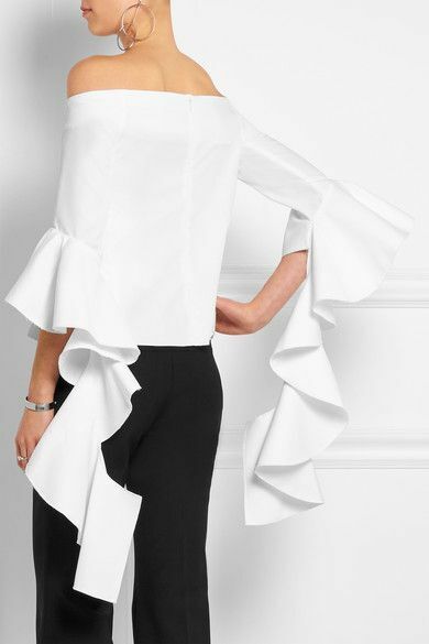 ELLERY Delores White Off The Shoulder Cotton Ruffle Long Sleeve 2