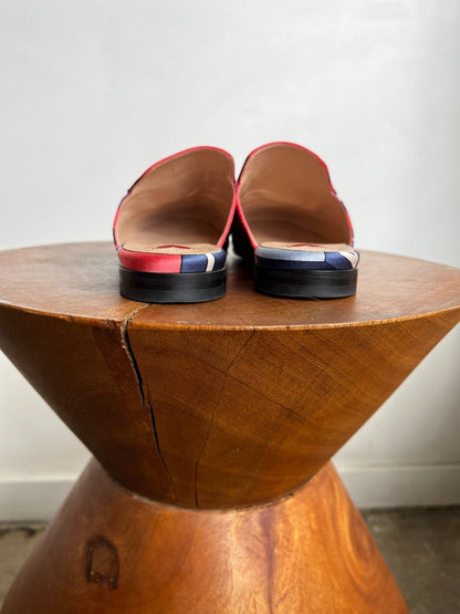 GUCCI	Princetown Pink Geometric Wallpaper Print Satin Flat Slide Mule Shoe 35.5