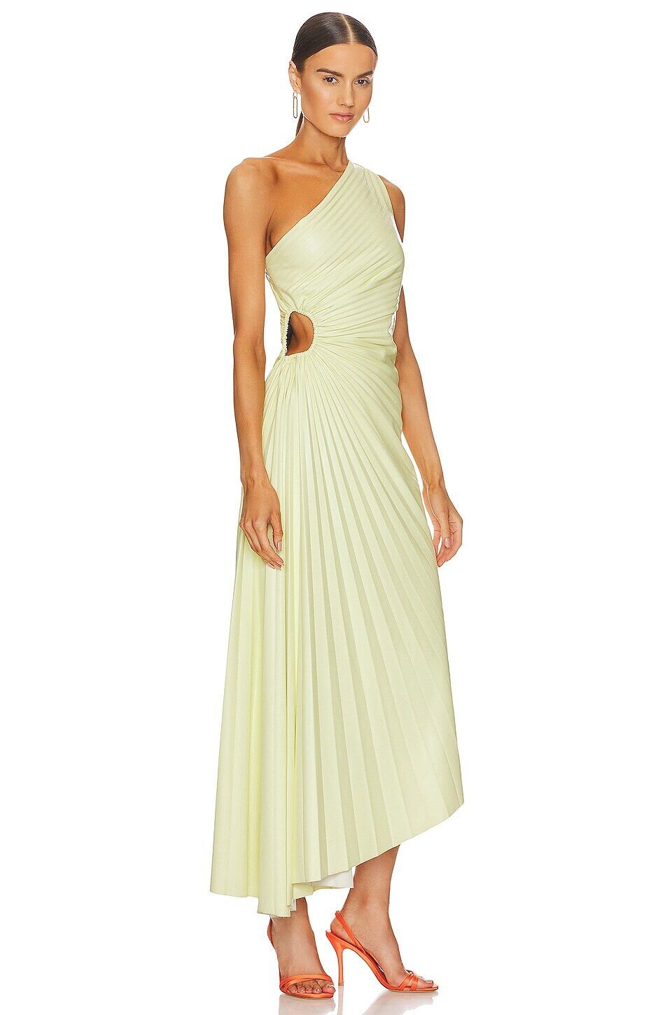 ALC A.L.C. Delfina Canary Yellow Vegan Faux Leather One Shoulder Pleated Dress M