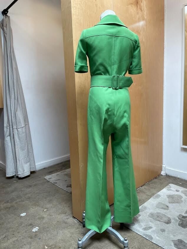 GUCCI Spring 18 Runway Cady Green Silk Wool Short Sleeve Belted Jumpsuit 38/2/0