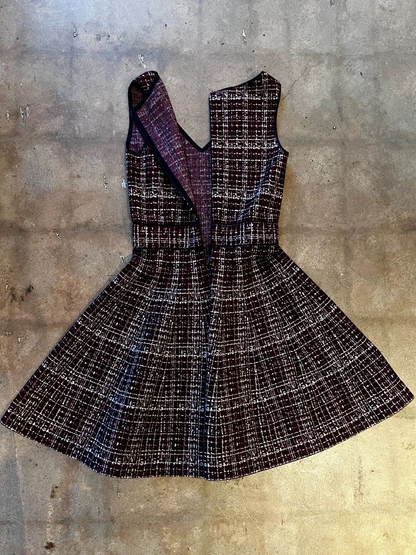 PRADA NWT Burgundy Maroon Red Purple Black Plaid Print Tweed Knit Dress 40/4
