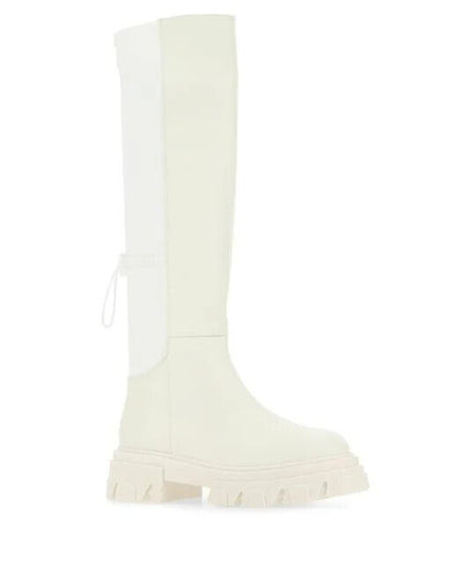 GIA BORGHINI Gia 12 White Ivory Leather Fabric Knee Thigh High Platform Boots 38