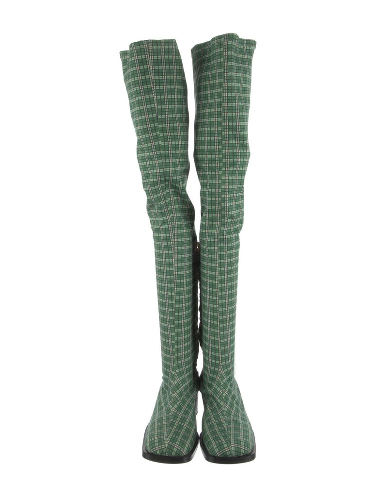 SUZANNE RAE NEW Green Plaid Tartan Print Over The Knee Thigh High Sock Boot 35