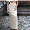 MIRROR PALAIS Creme Ivory White Silk Charmeuse Slit Garmentory Slip Maxi Skirt S