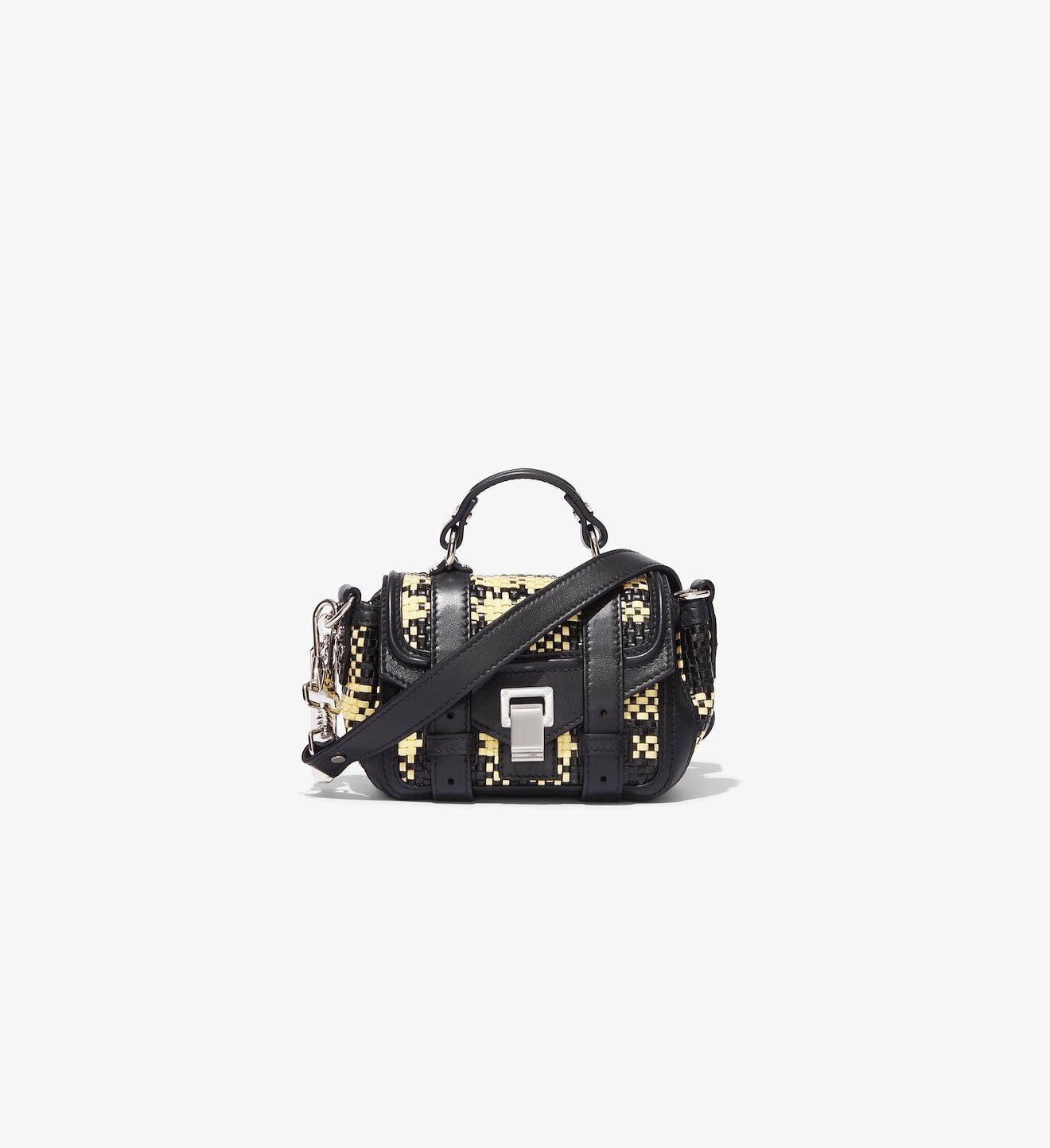 PROENZA SCHOULER PS1 Black Yellow Woven Leather Micro Hand Shoulder Bag Purse