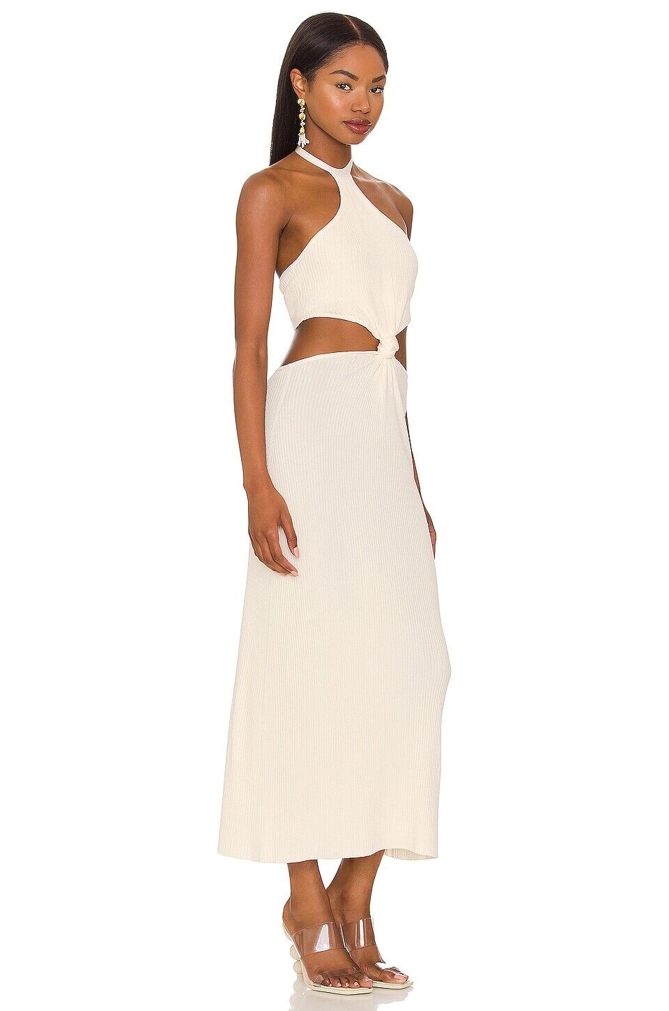 CULT GAIA NWT Cameron Off White Knit Cut Out Halter Bodycon Long Maxi Dress S