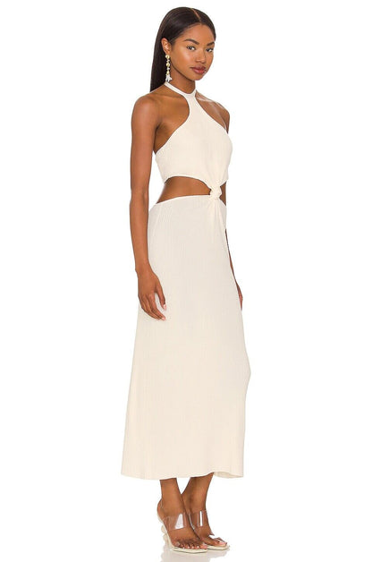 CULT GAIA NWT Cameron Off White Knit Cut Out Halter Bodycon Long Maxi Dress S