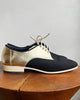 CHANEL Gold Patent Leather Black Mesh Canvas Lace Up Derby Oxford Loafer Flat 35