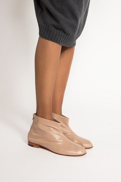 MARTINIANO Leone Beige Brown Leather Round Toe Ankle Low Cut Flat Boot 35.5