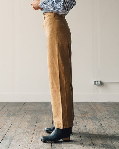 JESSE KAMM Sailor Wheat Khaki Brown Mustard Wide Leg High Waist Trouser Pant 0/2