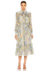 ZIMMERMANN NWT Super Eight Silk Floral Print Shirred Belted Bow Midi Dress 0/XS