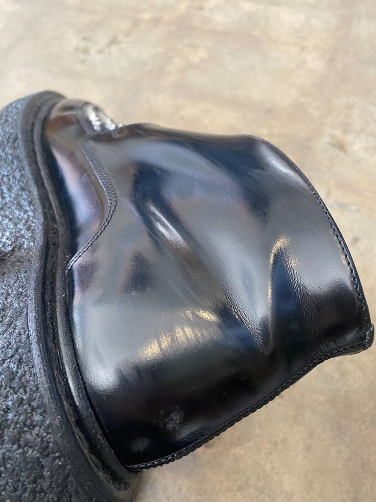 YVES SAINT LAURENT YSL Black Leather Silver Stud Monkstrap Creeper Flat Boot 35