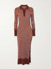 JACQUEMUS Zucca Stripe Print Collared Knit Brown Orange Sweater Midi Dress 32/0