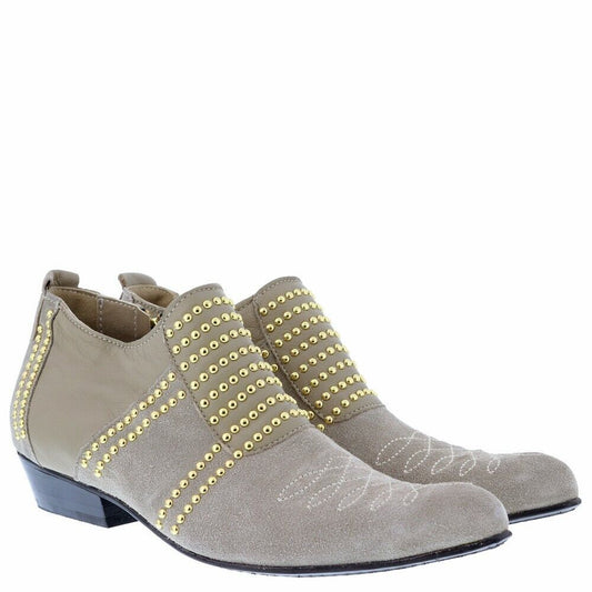ANINE BING Charlie Low Grey Suede Gold Studded Point Toe Side Zip Shoe 37/7