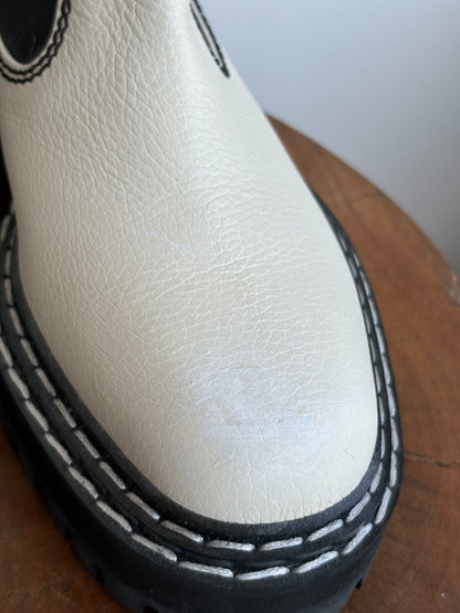 PROENZA SCHOULER White Black Stitch Leather Lug Sole Chelsea Ankle Boot 37.5
