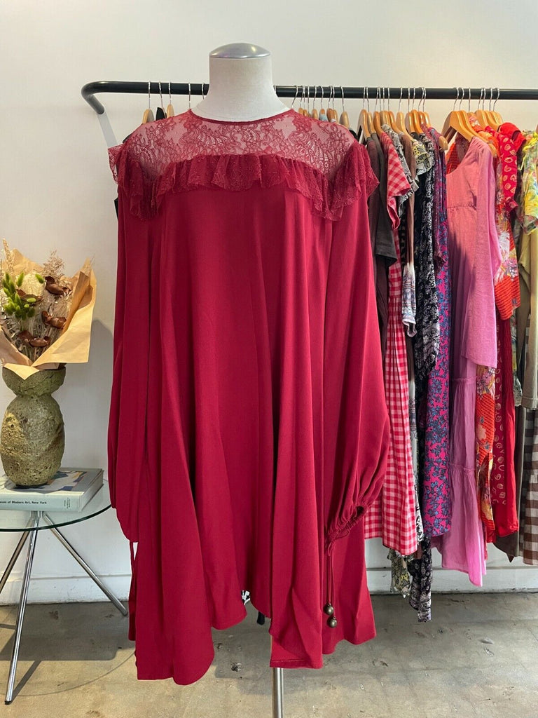 PHILOSOPHY DI LORENZO SERAFINI NWT RED LACE LS BALLOON SLEEVE DRESS 48/12