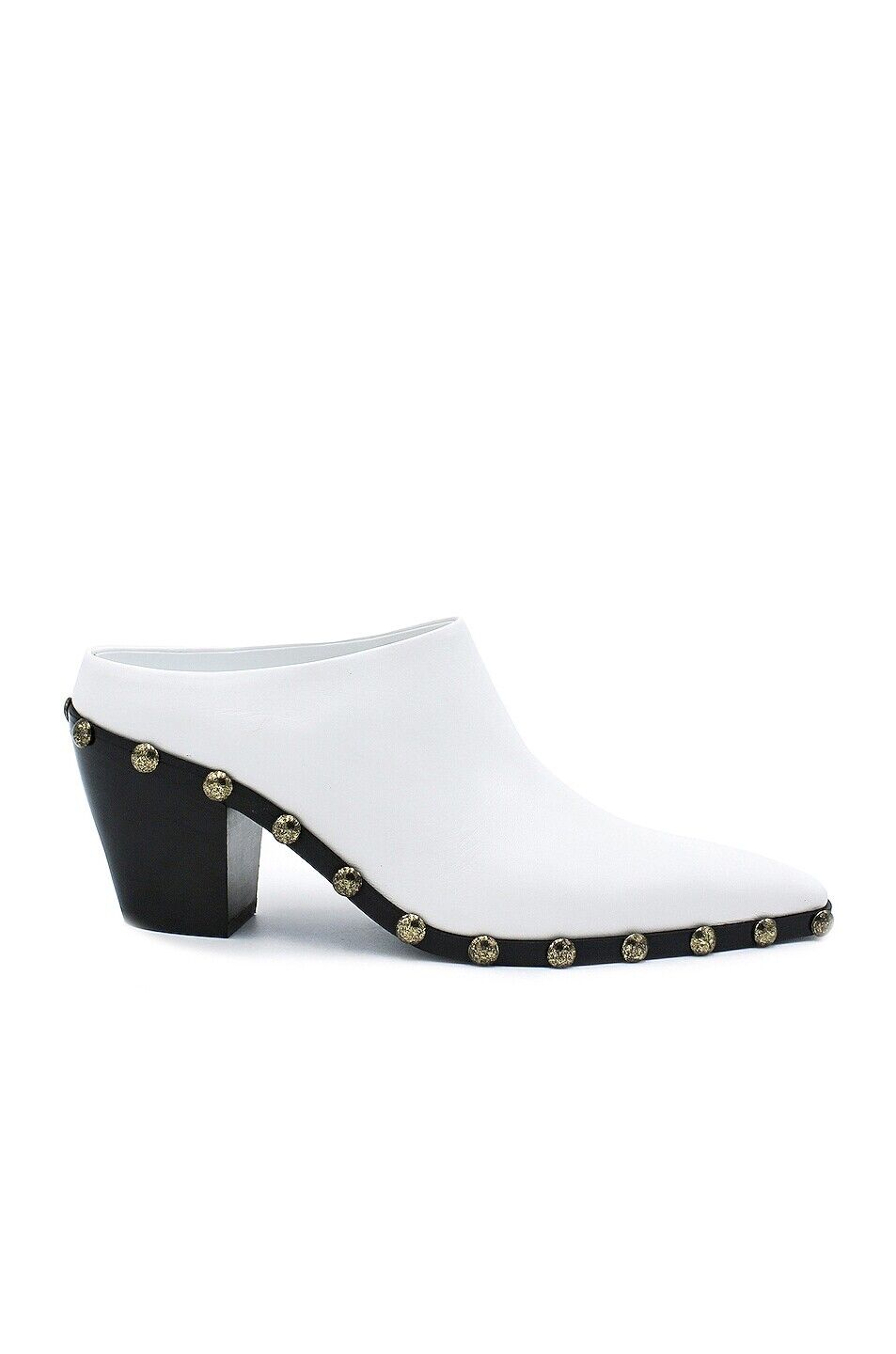 ILIO SMERALDO Grece Ghanem White Leather Studded Western Mule Slide Heels 37.5