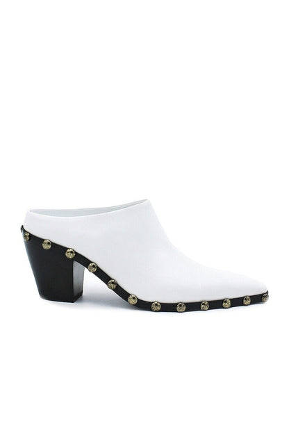 ILIO SMERALDO Grece Ghanem White Leather Studded Western Mule Slide Heels 37.5